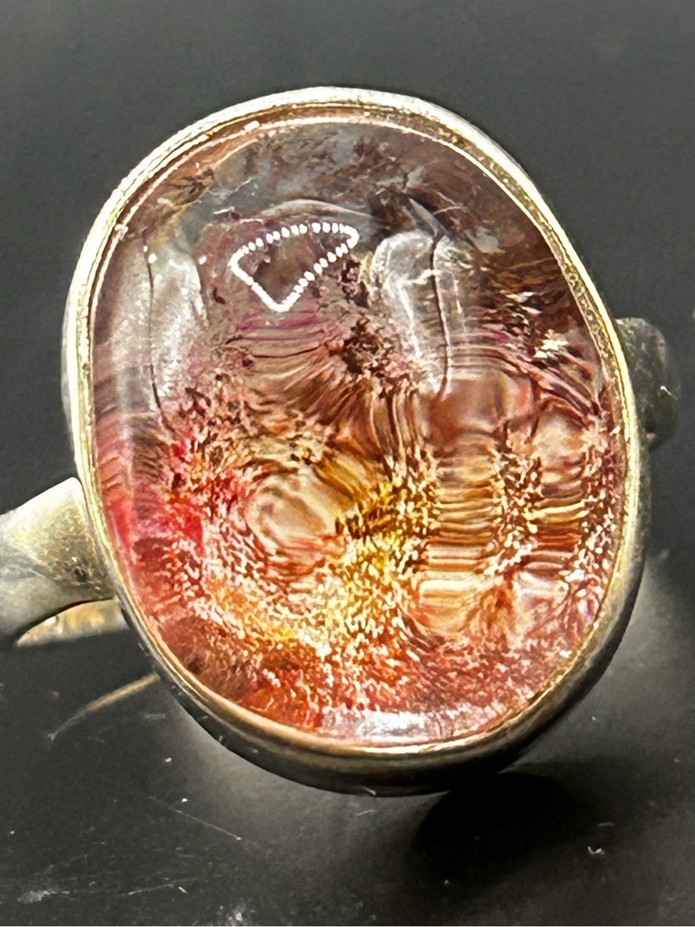 Sterling Ring with Pink-Orange Cabochon